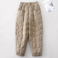 Calça de algodão leve feminina, casual solta com harém, grossa, quente, casacos, inverno, novo, 2022