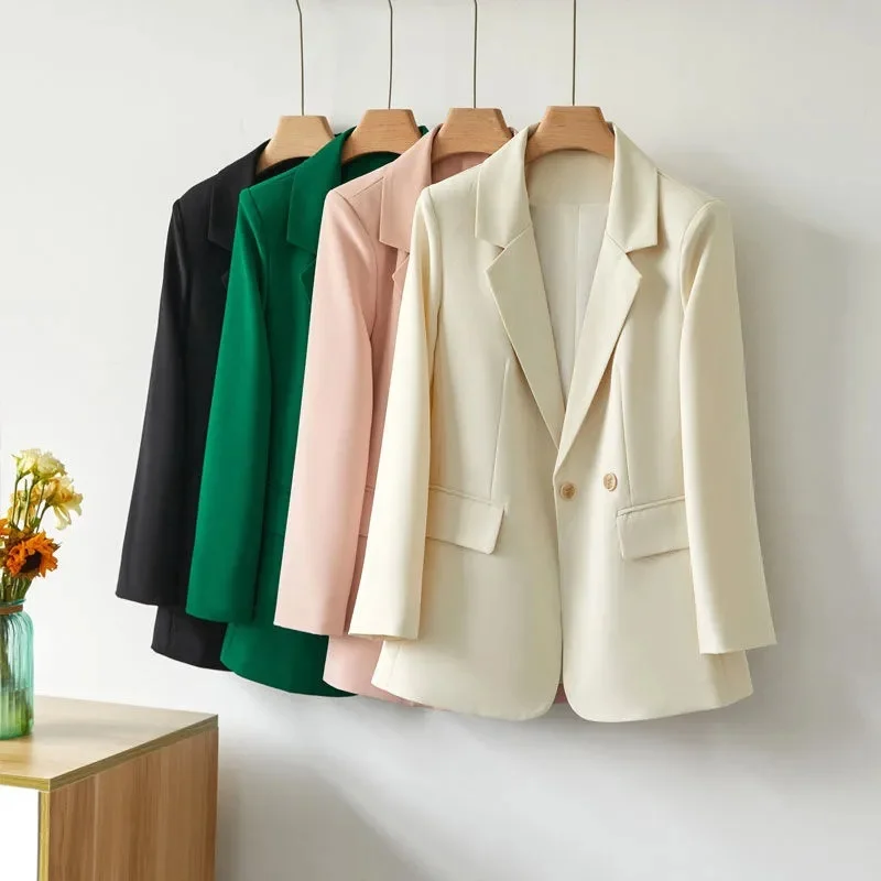 Fashion Women's Blazer Jacket Beige Design Sense Back Split Outerwear Spring 2025 New Korean Loose Long Sleeve Suit Coat Female