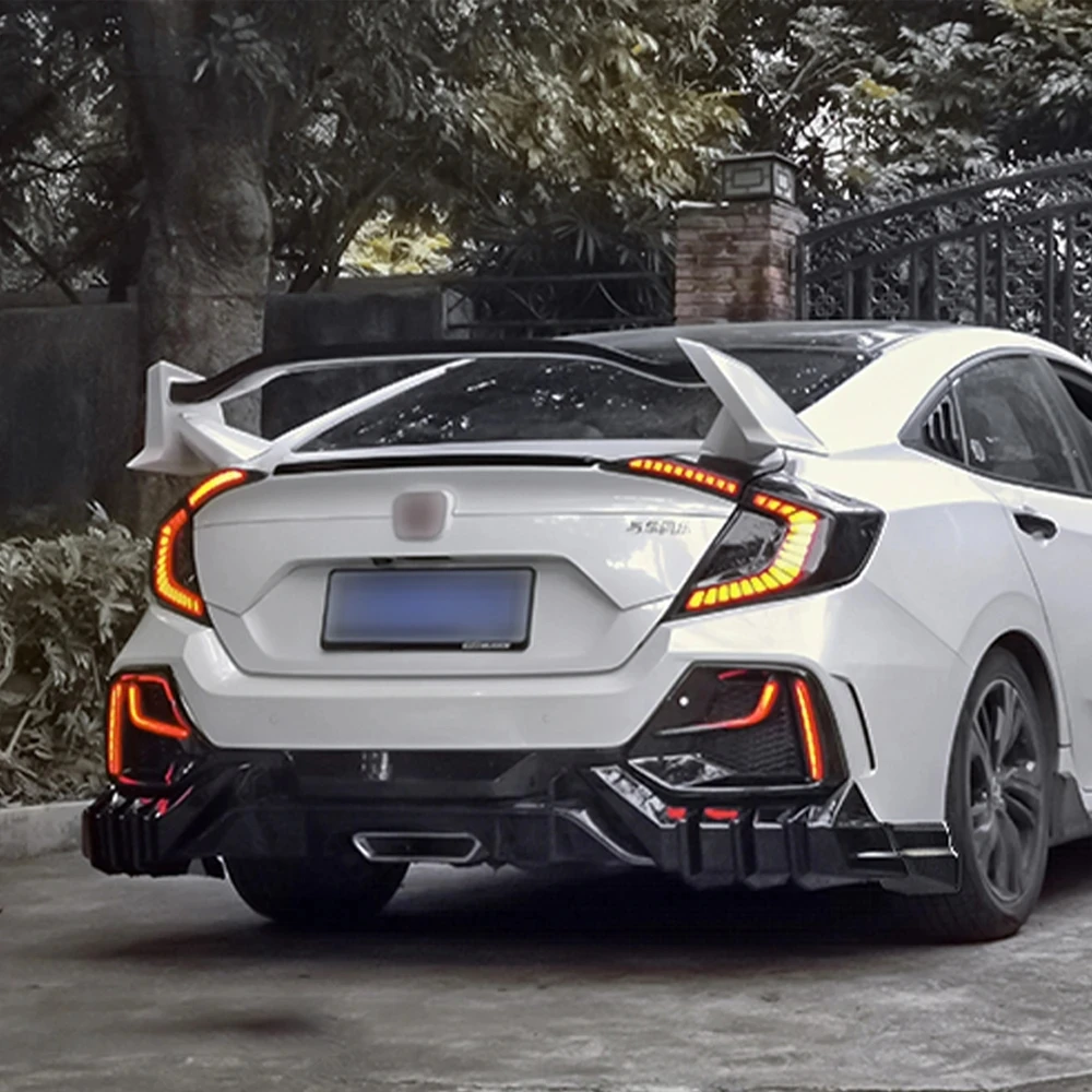 For 2016-2020 Honda Civic Diffuser FK4 FK7 JDM Modification Mugen R Style Body Kit Rear Wrap Angle Rear Spoiler Car Accessories