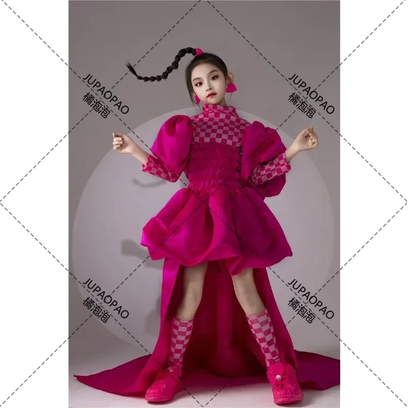 Children's Fashion Set Fashion Girls' Fluorescent Rose Red Lantern Skirt Model Walk Show Trail Hard Candy Style Hong Kong Style