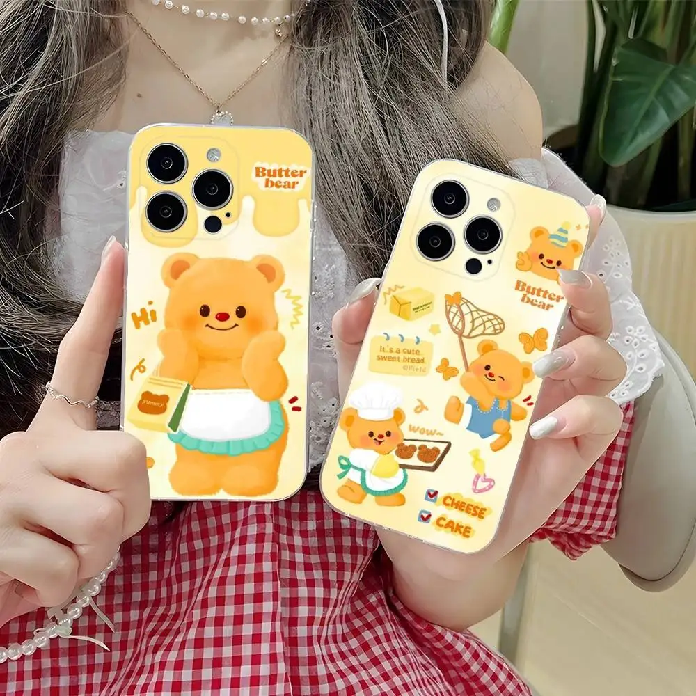 

Cartoon B-Butter bear Phone Case For iPhone 16,15,14,13,12,11 Plus,Pro,Max,XR,XS,Plus,E,SE4,Mini Transparent Soft Cover
