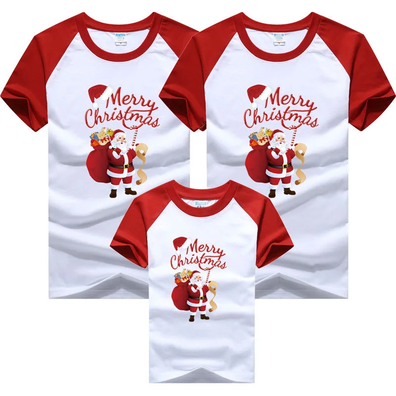 Cute Christmas Family Matching T-shirts Mom and Daughter Clothes Father and Kids Tees Cotton