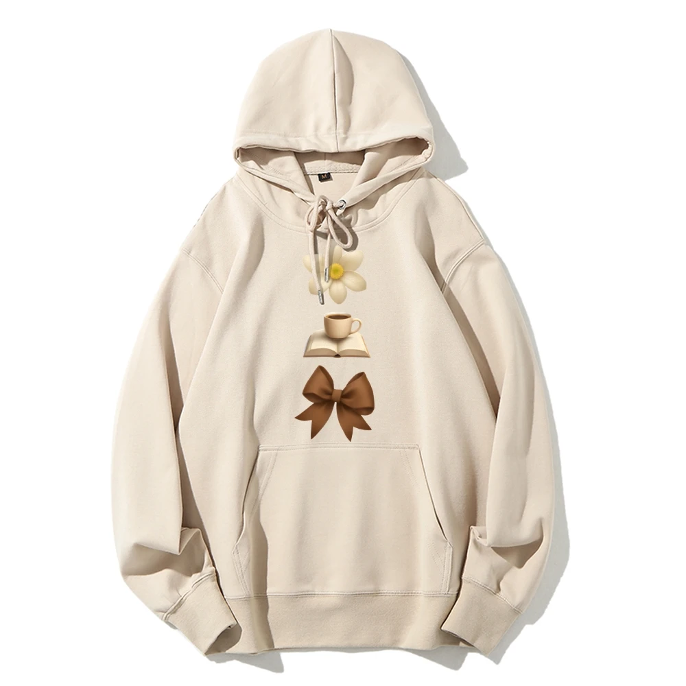 

Graphic Hoodie Flower Coffee Bow Print Cozy Aesthetic Relaxing Y2k Style Hoodie Soft Fabric for Comfortable Casual Looks