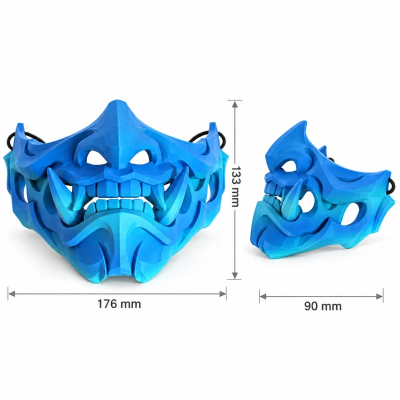 3D Printed Plastic Oni Half Face Mask Japanese Hannya Demon Mask Cosplay Costume Prop Halloween Party Decor Collectible Ornament