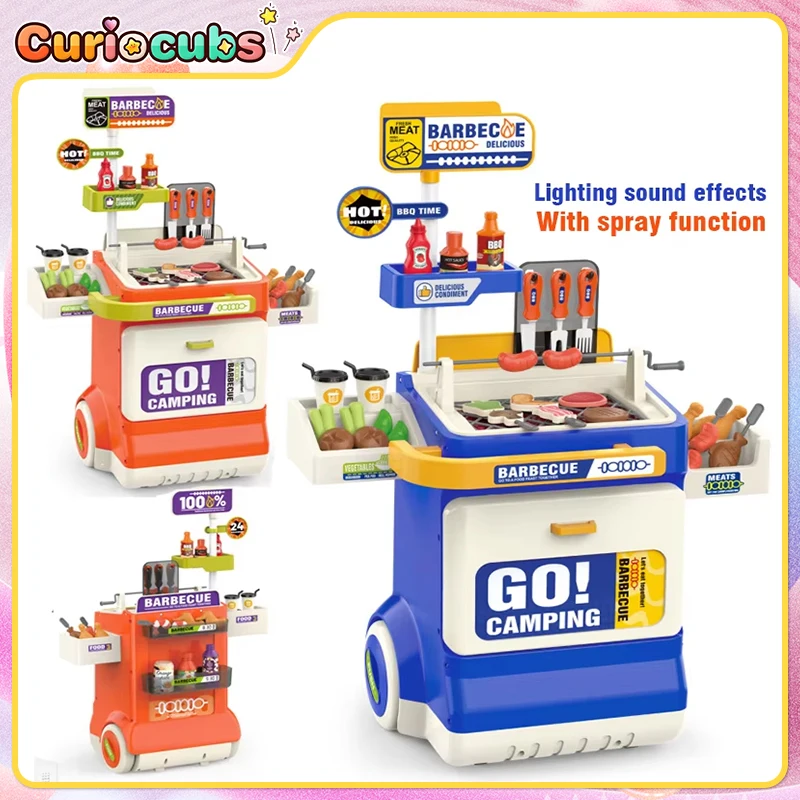 Barbecue Spray Trolley Fantasiespel BBQ Grill Winkelwagen Keuken Koken Speelgoed Mini Voedselmodel Outdoor Camping Spel Meisje Kerstcadeaus