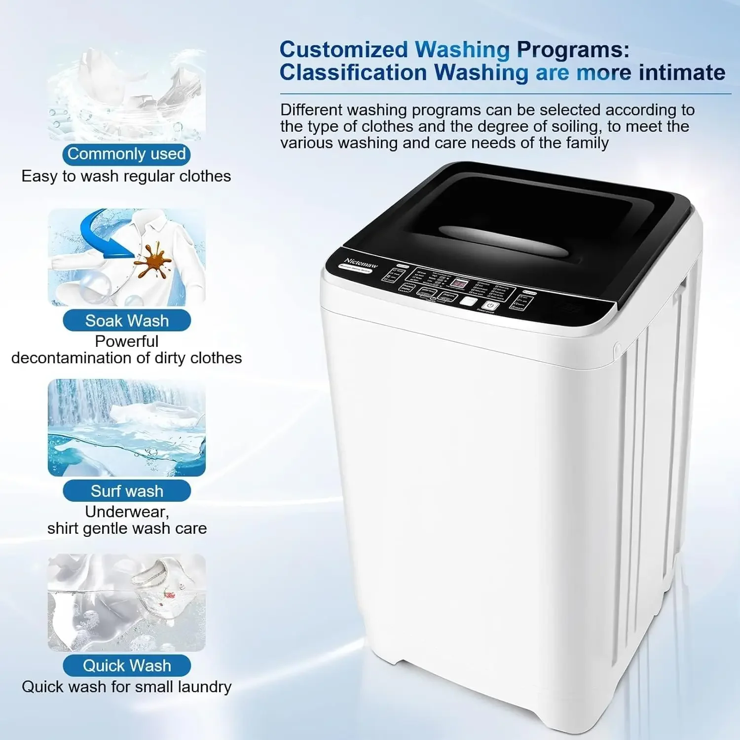 Portable Washing Machine 17.8Lbs Capacity Portable Washer 2.4 Cu.ft Full-Automatic Compact Laundry Washer With Drain Pump