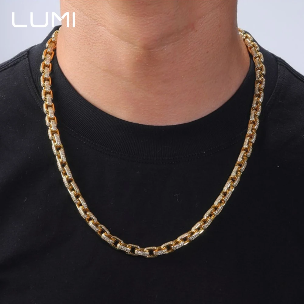 

18K Gold Plated 7.3mm Moissanite Cuban Hip-Hop Figaro Link Necklace for Men- 925 Silver Fishion Personality Streetwear Chain