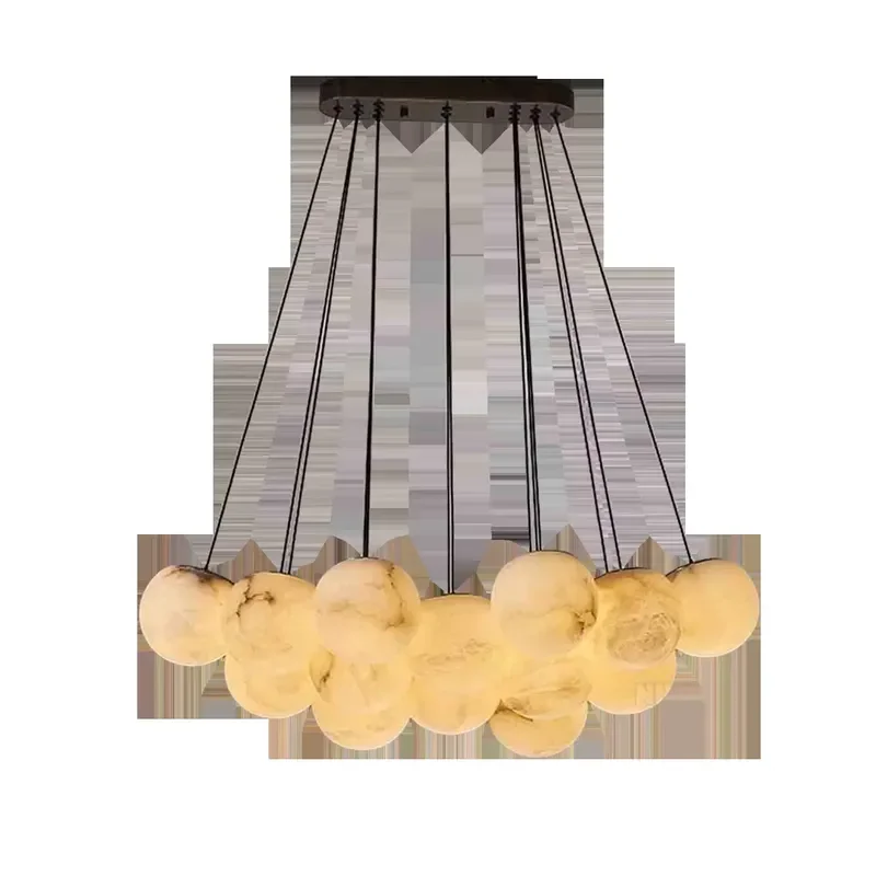 Custom-Level Artistic Pendant Light Solid Copper with Spanish Alabaster Chandeliers & Pendant Lights