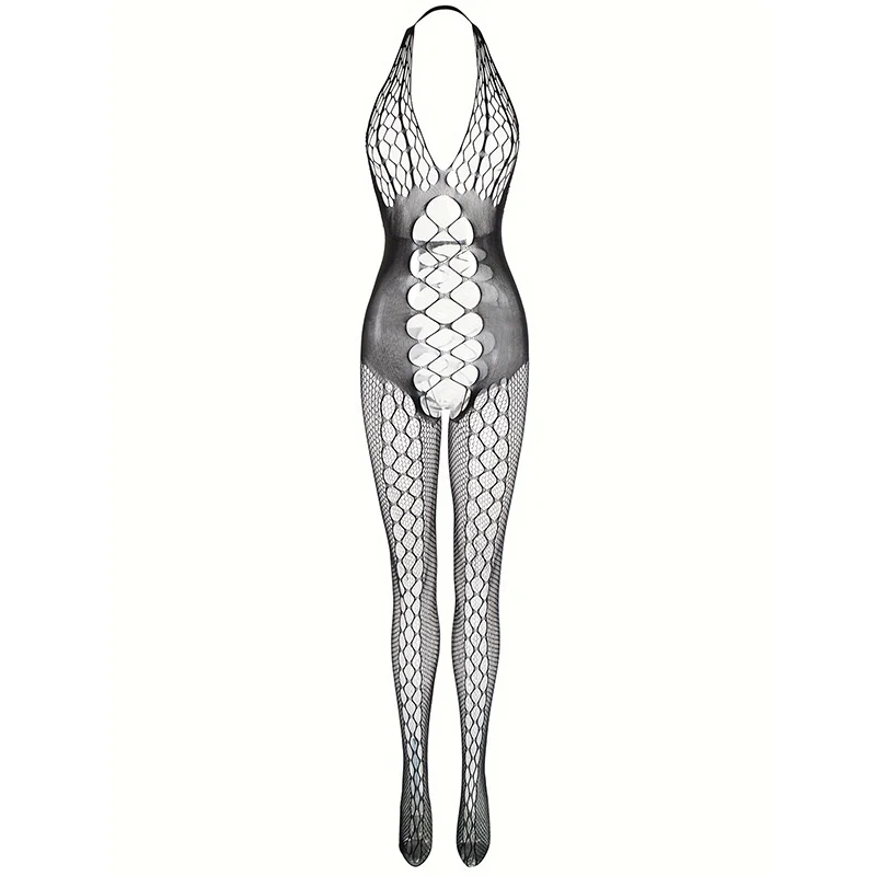 1-Piece Black Lace Bodysuit with Curves and Sheer Mesh Design – Perfect Sexy Lingerie for Women.
