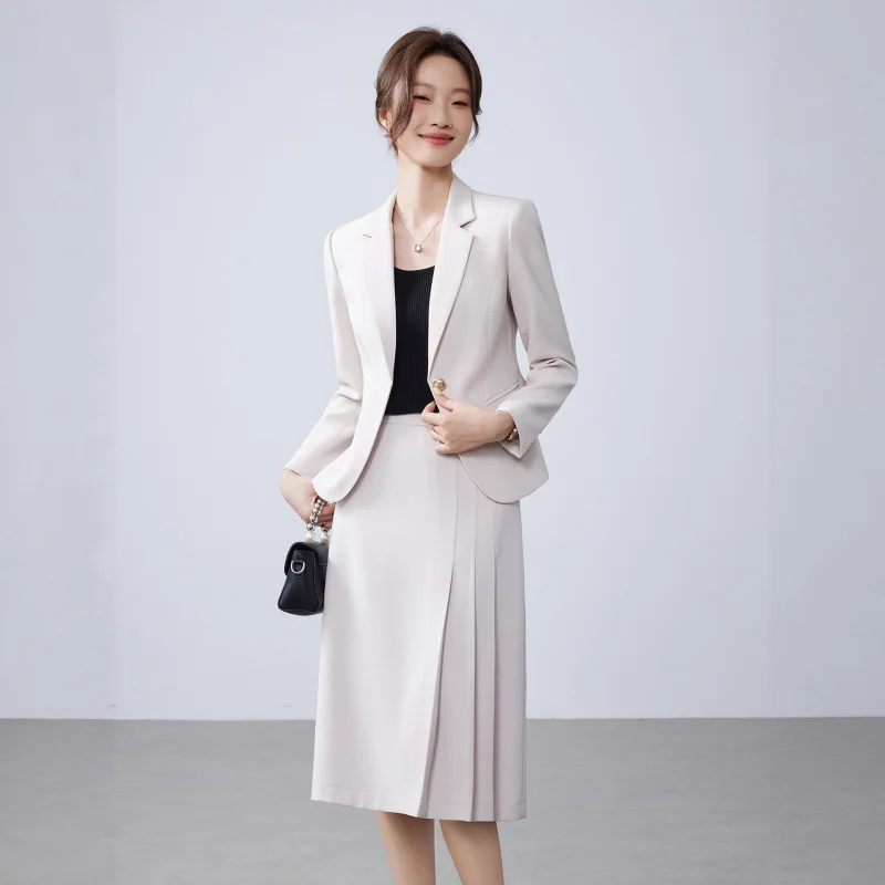 Apricot Silver Sprinkled Blazer for Women2025Spring and Autumn New Style High-End Elegant Slim Fit Two-Piece Skirt Set