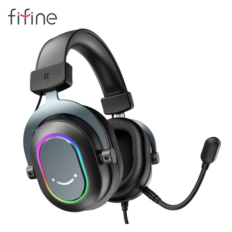 Fone de ouvido para jogos USB FIFINE com som surround 7.1/controle de linha/modo 3EQ, fone de ouvido RGB com microfone, plug and play, para PC/PS5 -H6
