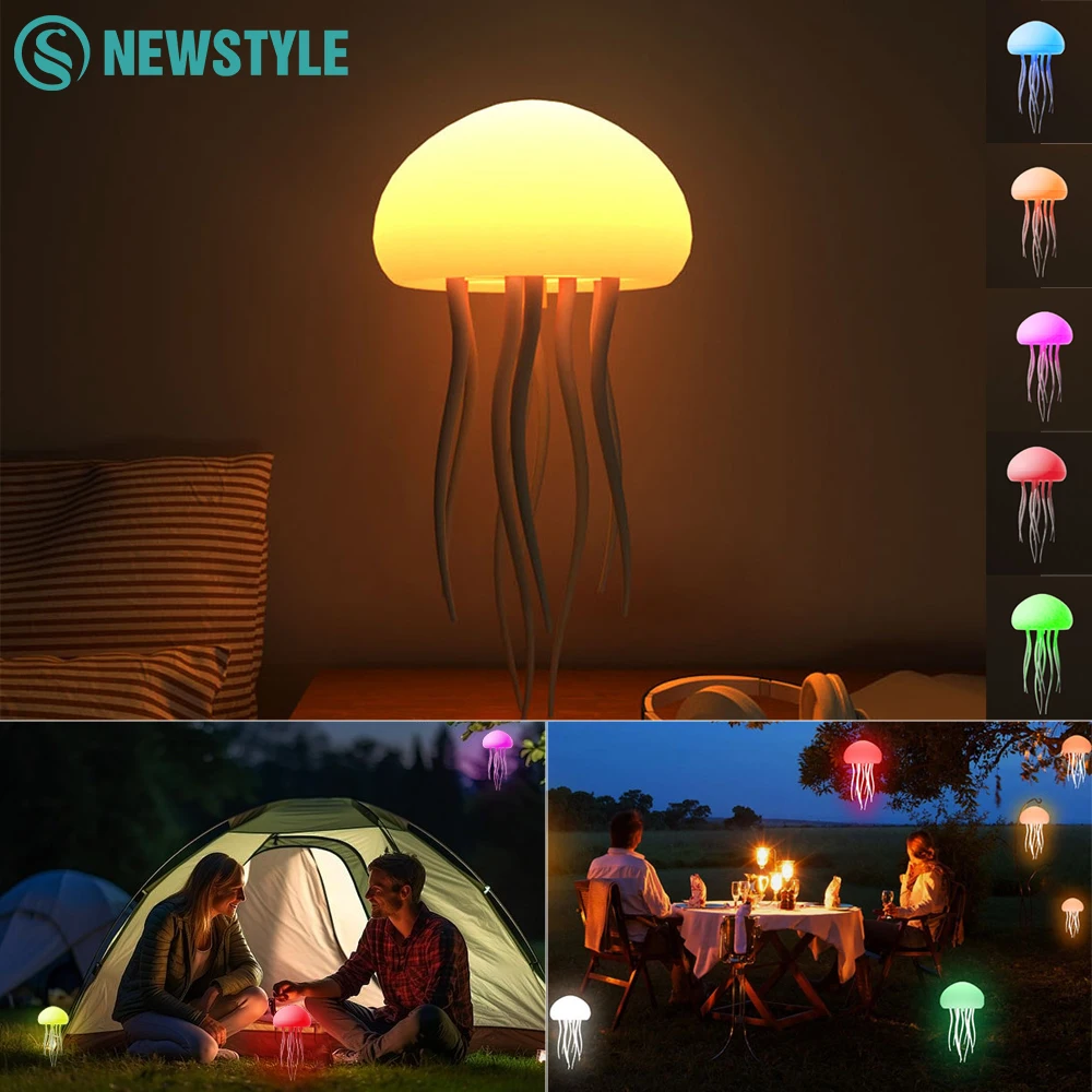 Cute Jellyfish LED Night Light Rechargeable Voice Control Dancing Legs RGB Bedside Lamp Table Lamp Bluetooth Speaker Humidifier