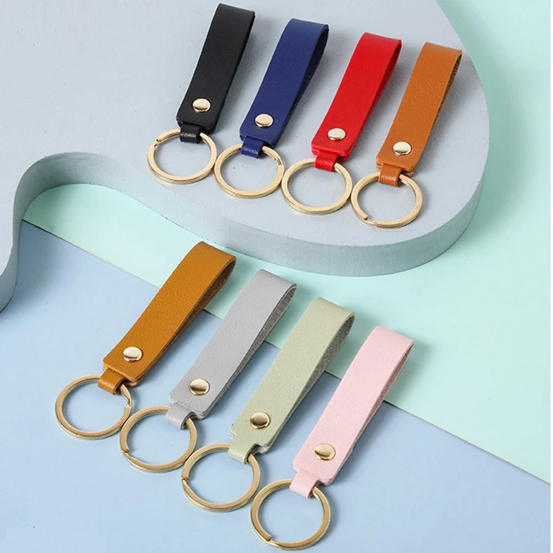 8 Colors Stickout PU Leather Keychain Business Gift Key Chain Men Women Car Strap Waist Wallet Keyrings