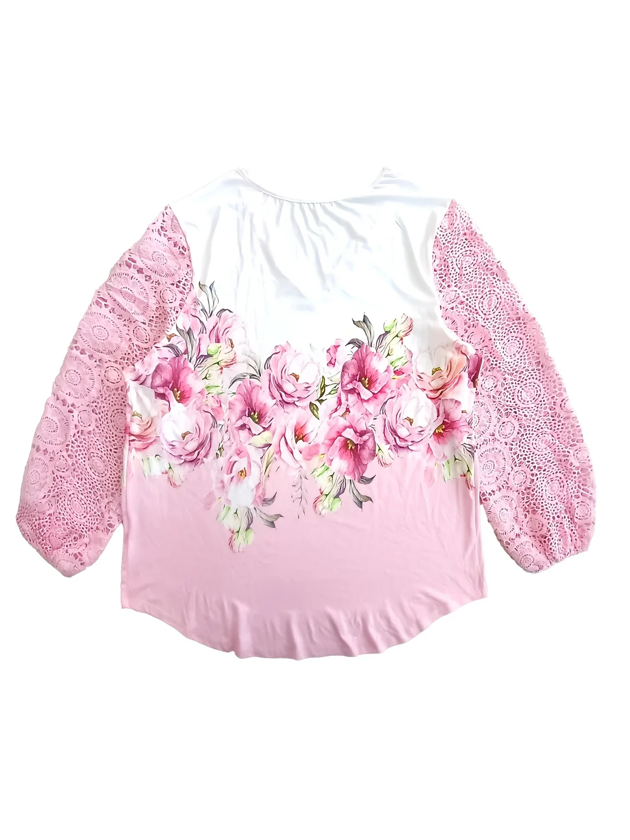 Plus size nova moda feminina manga longa com decote em v renda topo senhoras casual camiseta solta topos