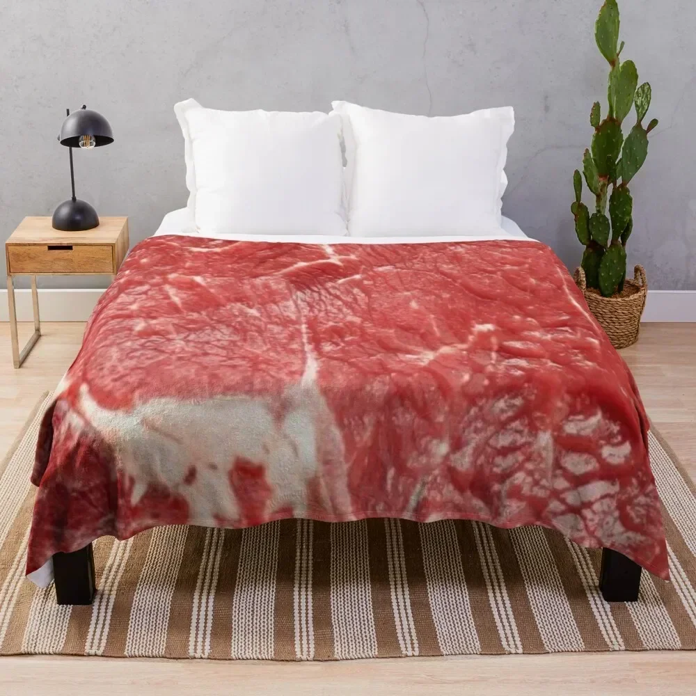 

Raw meat steak beef Throw Blanket Faux Fur Soft Warm Blanket for Bed
