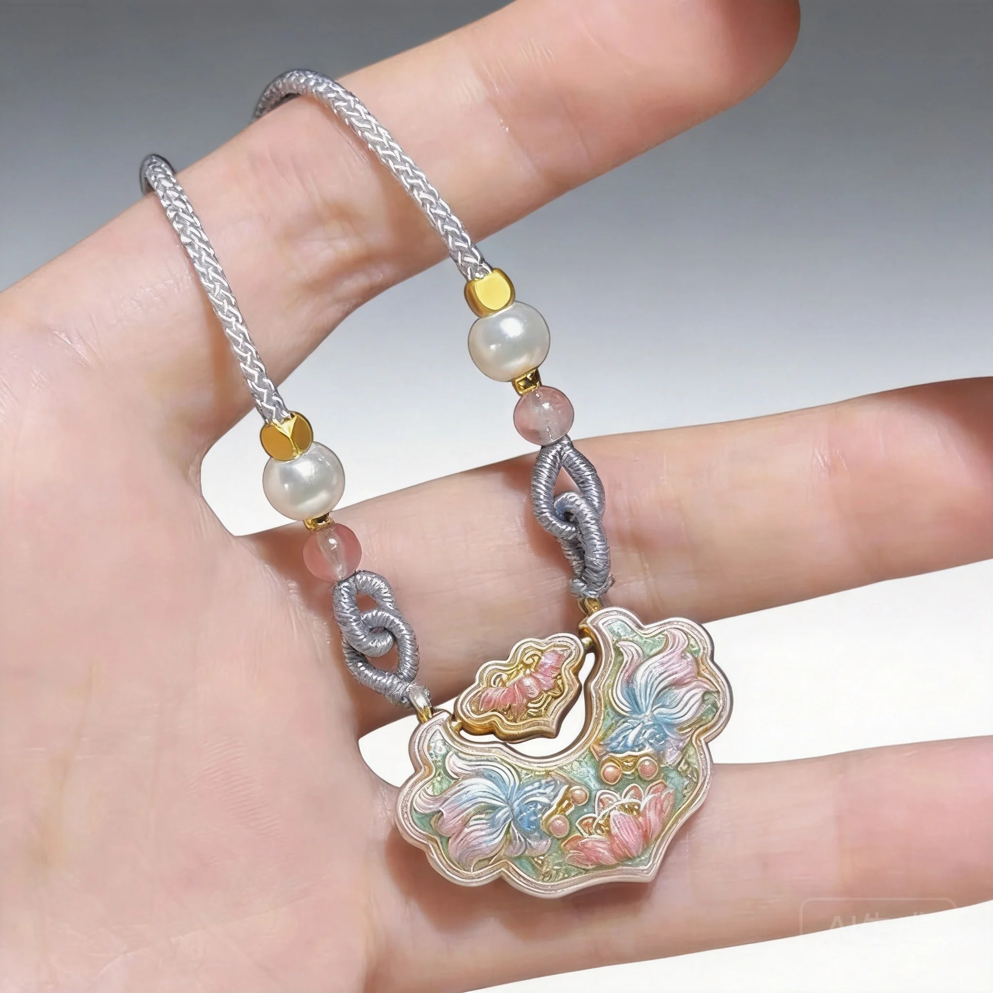 

Chinese Style Lucky Enamel Double Koi Fish Lotus Longevity Lock Pendant Necklace Women Retro Blessing Wealth Bringing Adjustable