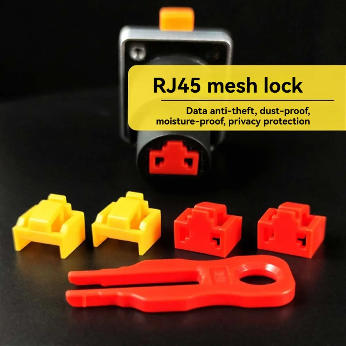 A85P RJ45 Port Lock Kit with Key Ethernet Port Security Blocker, Anti Dust Cap Protector for Router & Computer Ports,Yellow