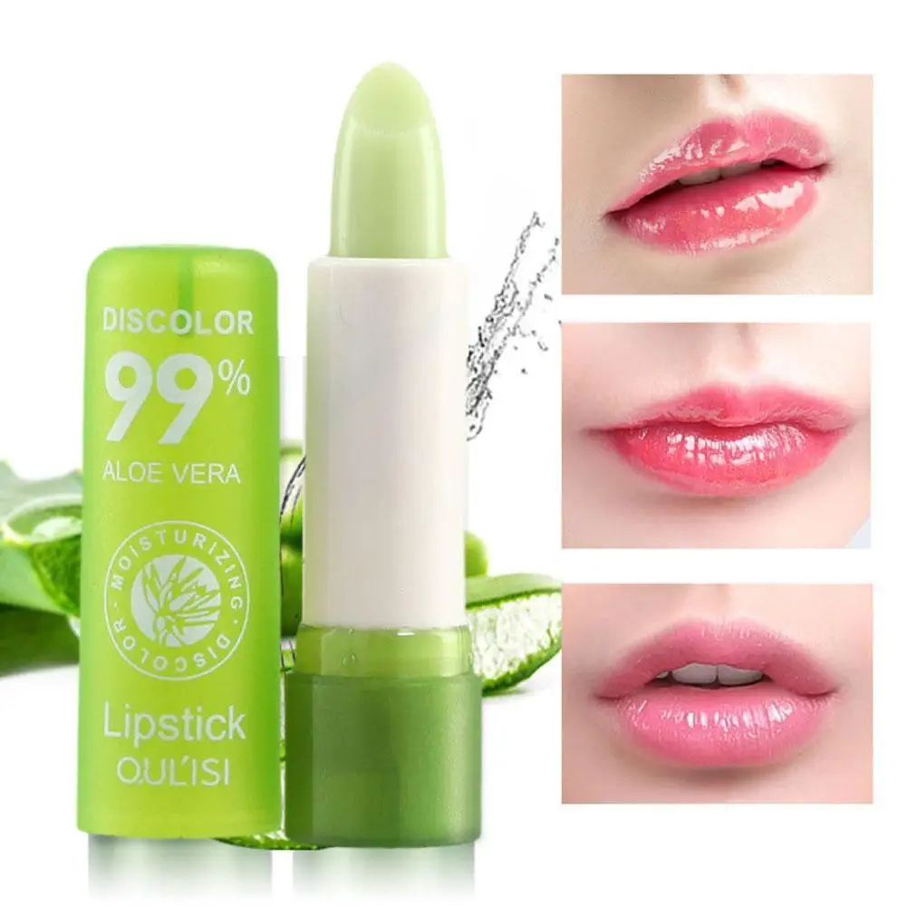 Bálsamo labial hidratante de larga duración, lápiz labial de Aloe Vera Natural, cambia de Color y de humor, antiáginas, 1 o 2 unidades