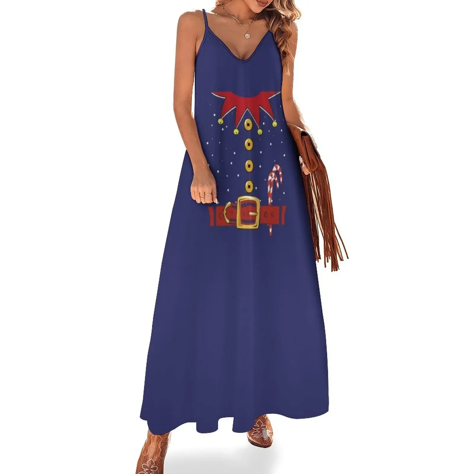 

Elf Costume Funny Santa's Helper Outfit Funny Christmas Gift Sleeveless Dress dress party evening elegant luxury celebrity Dress