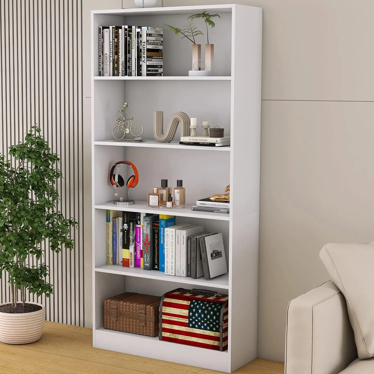 

Bookshelves and Bookcases Floor Standing Tall Bookcase 5 Tier Display Storage Shelves Tall Bookcase Home Decor Furniture