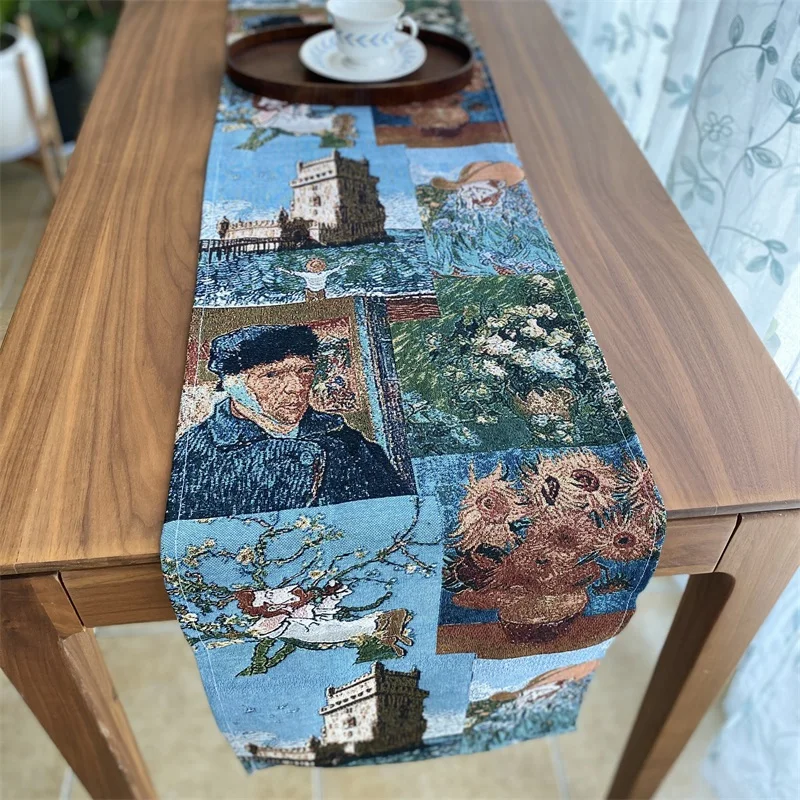 

American country Van Gogh starry sky table flag oil painting style coffee table restaurant desk long bed flag TV cabinet flag