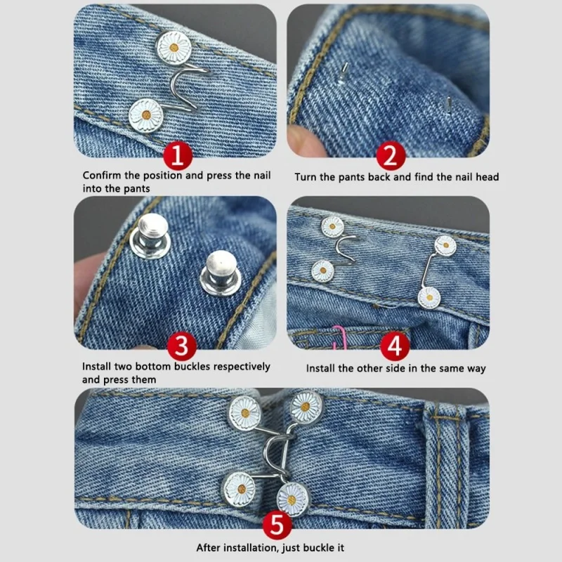 8 PCS 2 Colors Pant Waist Tightener Adjustable Jean Button Pins Button Clip For Pants No Sewing Required Easy To Install