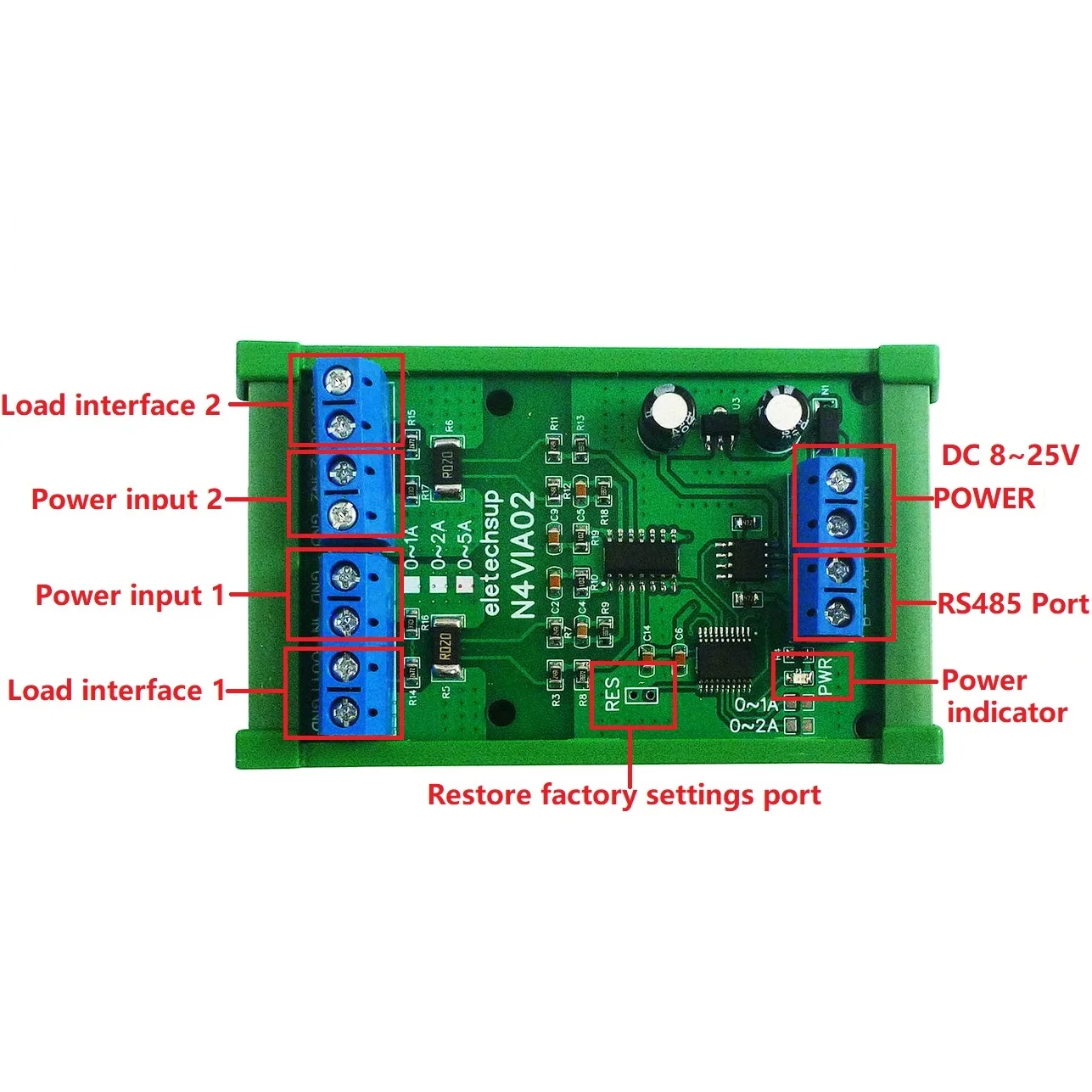 3 IN 1 RS485 Modbus RTU Current & Voltage Meters Board 0-30V Voltage signal measurement 1A 2A 5A Current Collection Module