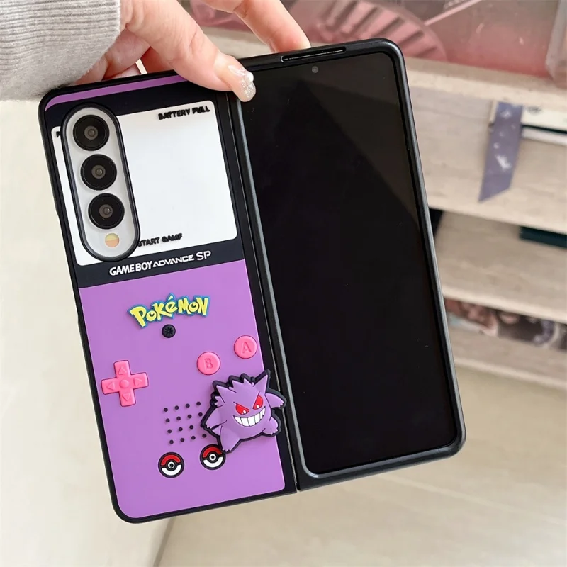 

Cute Cartoon P-Pokemon Gengar Jigglypuff Leather silicone Phone Case for Samsung ZFold 3 4 5 6 7 ZFold7 3D Anime P-Pokemon Cover