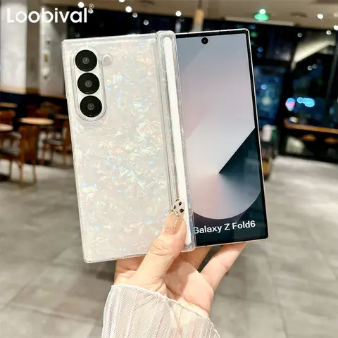 Colorful Marble Pattern Case For Samsung Galaxy Z Fold 7 6 5 4 Fold7 Central Axis Magnetic Hinge Gradient Shockproof Hard Shell