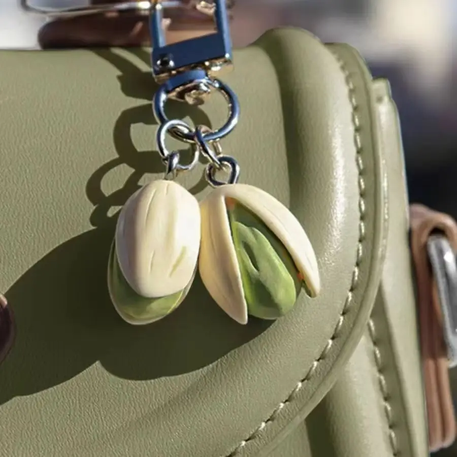 1:1 Pistachio Keychain Creative Food Series Personality Simulation Food Backpack Hanging Accessories,Are You Happy?