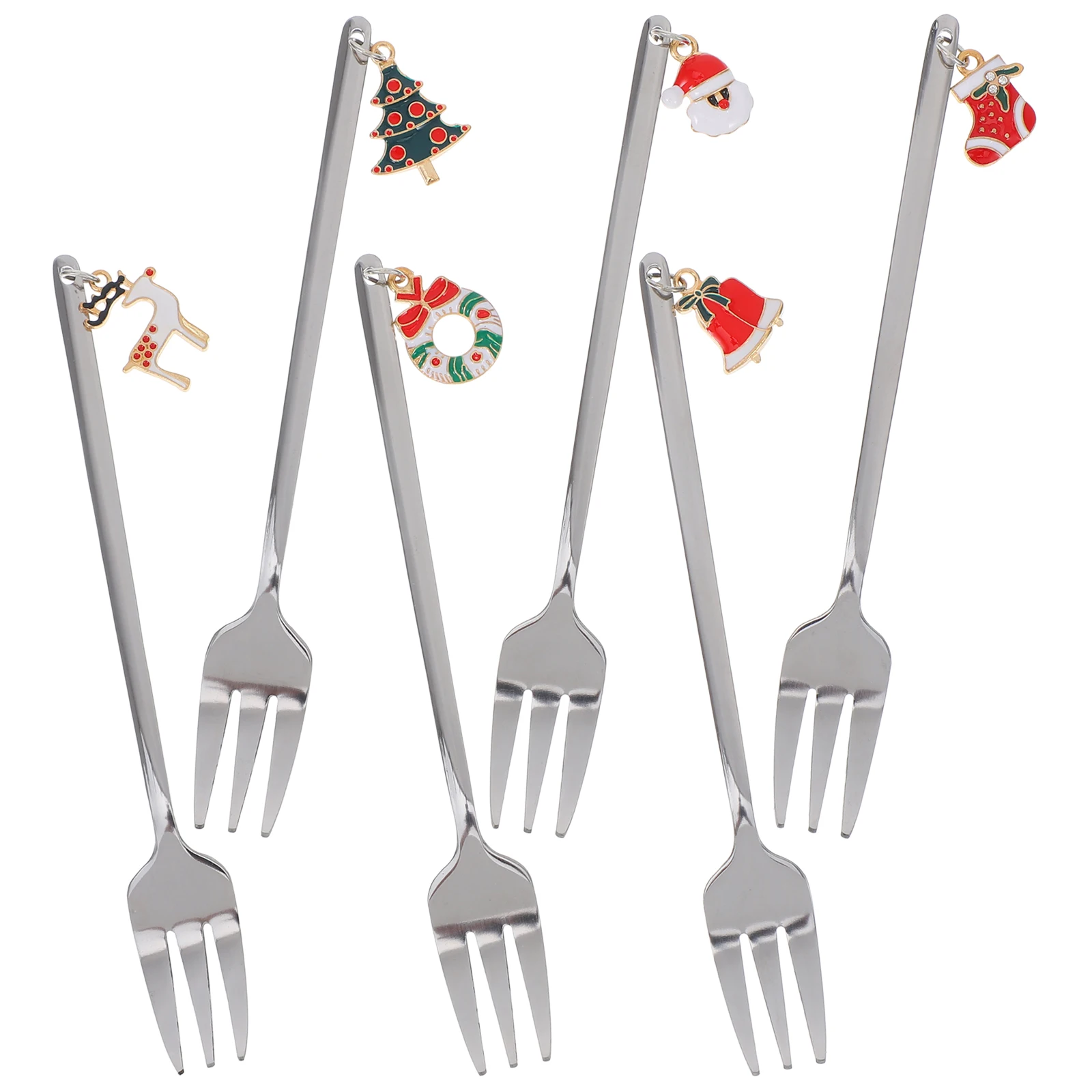 

6Pcs Christmas Stainless Steel Flatware Set Festive Design Dessert Forks for Holiday Gatherings Tableware Decorative