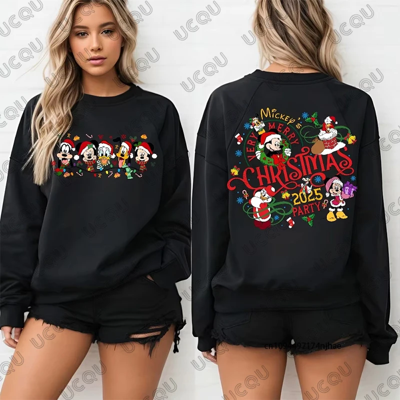 2025 noël Disney famille Mickey Mouse imprimer sweat à capuche en coton pour les femmes automne hiver à manches longues sweat décontracté Couple hauts