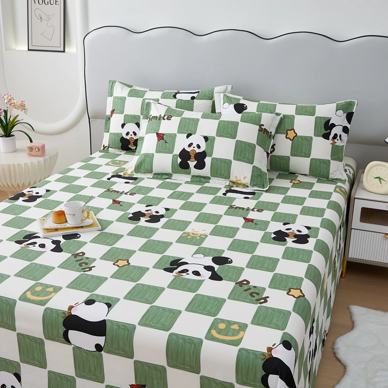 100% Cotton Bed Sheet  Cartoon Panda Animals Printed Double Top King Sheets for Girls Boys Kids Single Queen King Size Bed Linen