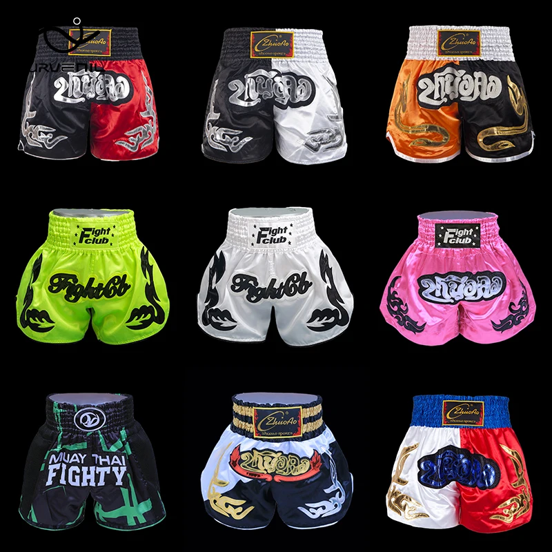 Muay Thai Shorts for Men Women Children Boxing Shorts Embroidery Cage Fight Kickboxing Pants Grappling MMA Martial Arts Clothing