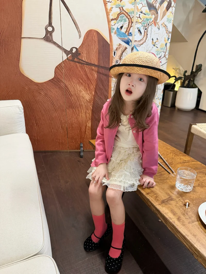 甘くてかわいい子供用麦わら帽子蝶結び日焼け止めサマーキャップ春秋シーズンラウンドトップショートブリムハット