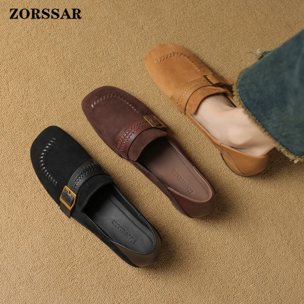 ربيع الخريف الرجعية الإناث المتسكعون 2026 نمط جديد الرومانية كعب مسطح مريح تنوعا الانزلاق على جلد الغزال النساء حذاء مسطح #1