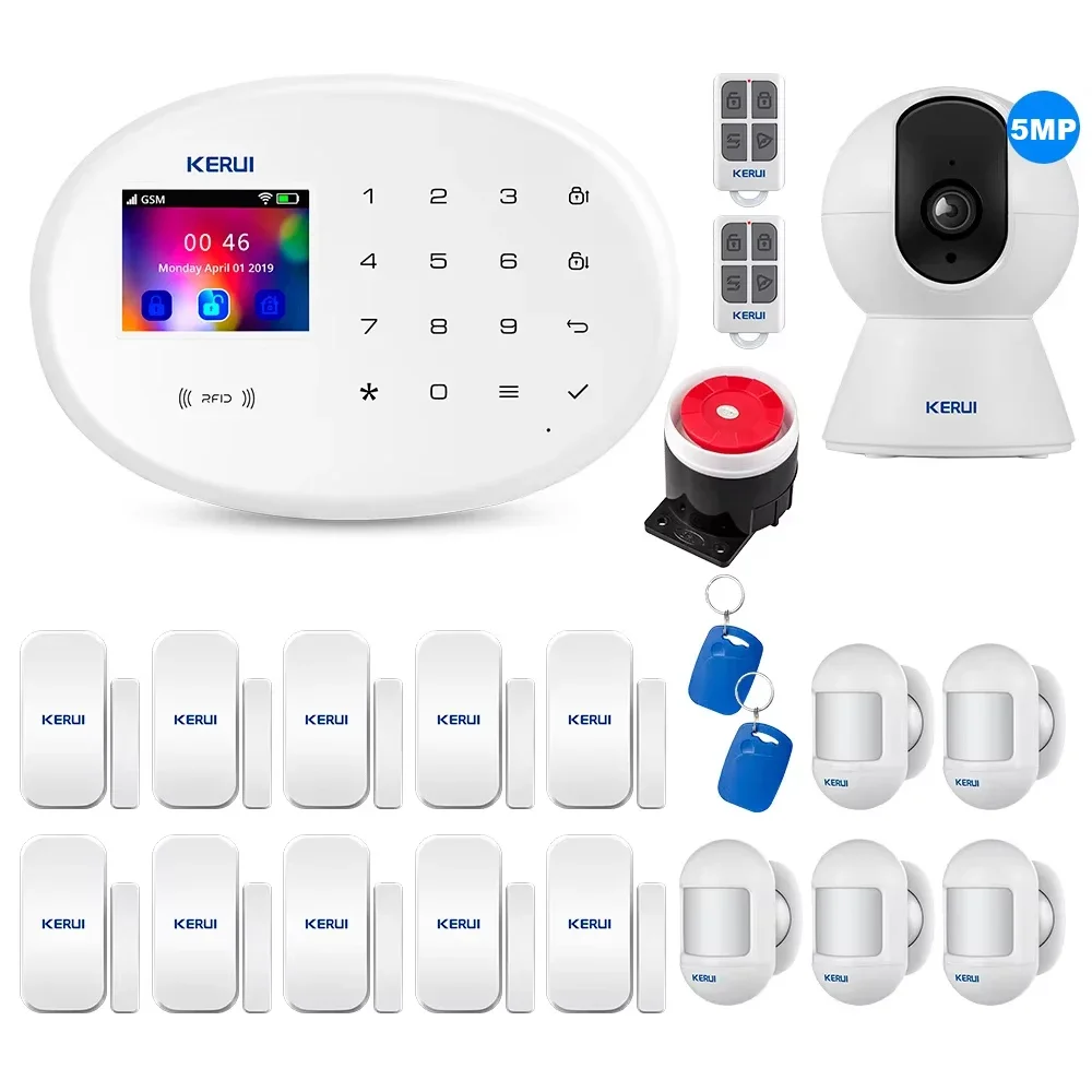 

KERUI W202 GSM WIFI Tuya Smart Alarm System Home Security Color Screen 5MP Camera PIR Detector Door Sensor Wireless Alarm System