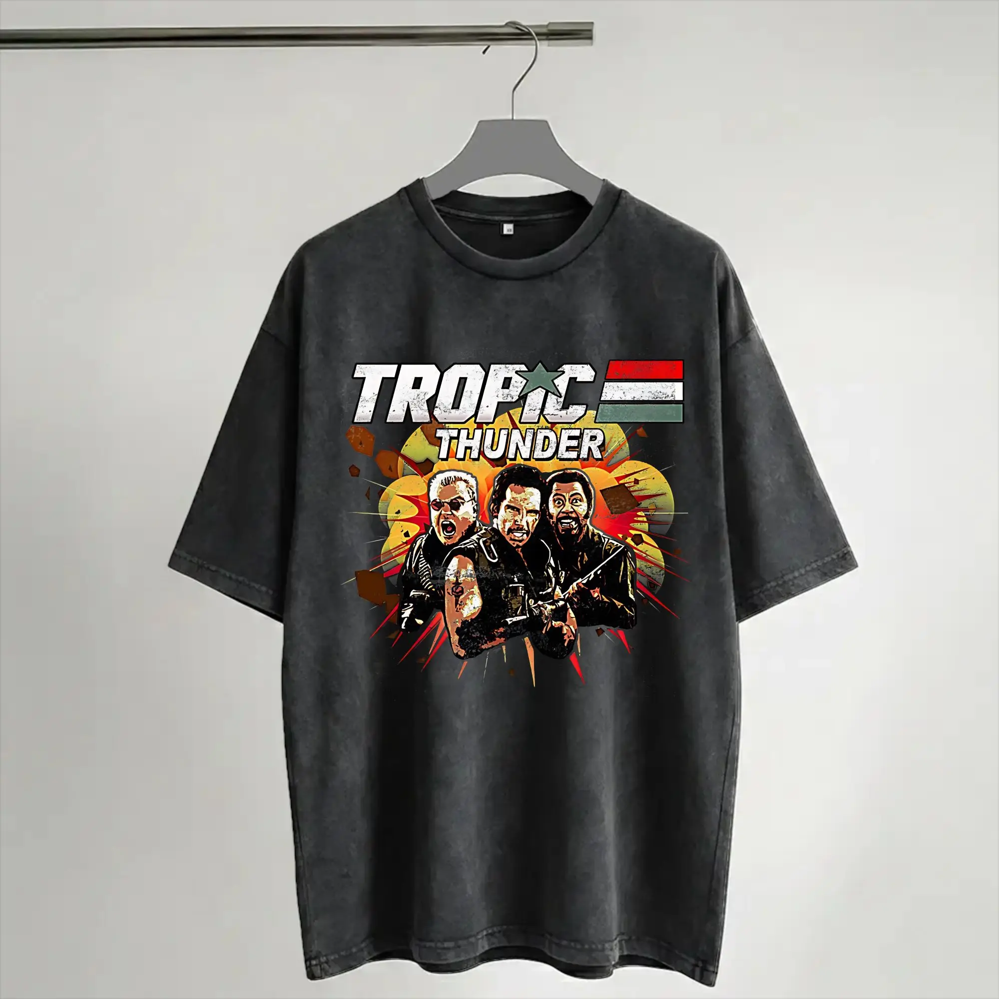 Tropic Thunder Movie Accessories Washed T Shirts Men Women Streetwear Hip Hop T-Shirts Graphic  Tees Tops Short Sleeve