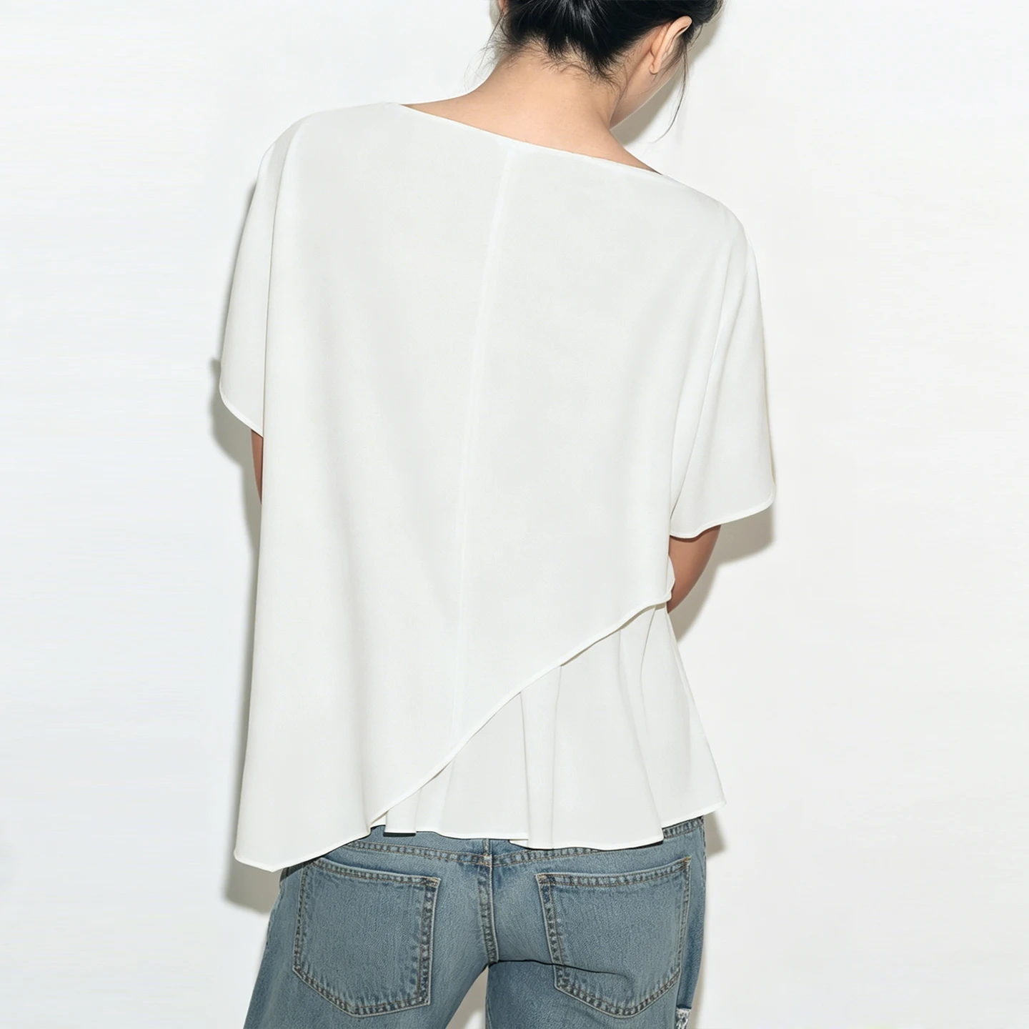 Amii Women's Chiffon Blouse 2026 Summer New O-Neck Asymmetric Patchwork Dolman Sleeve Top Loose Fit Office Casual Shirt 12622212