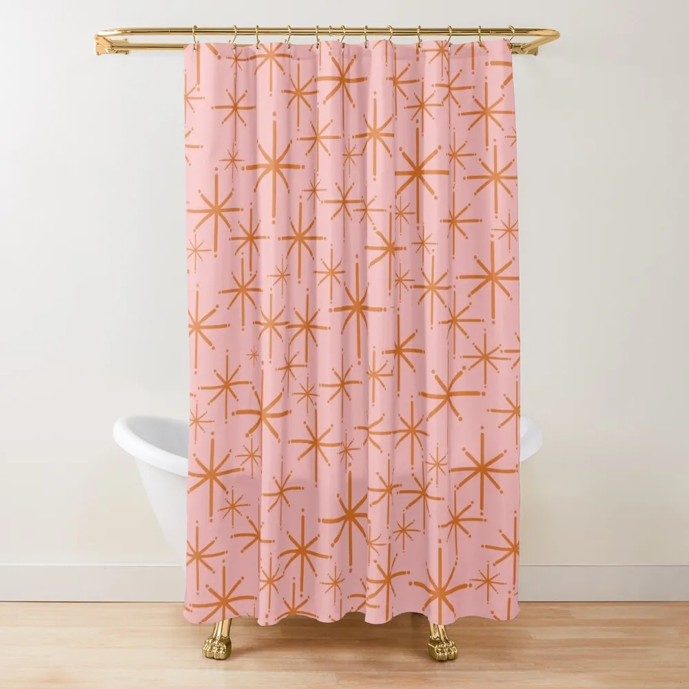 Twinkling Retro Atomic Starburst Pattern in Orange and Pink Shower Curtain Anime Shower Toilet Accessories Bathroom Curtain
