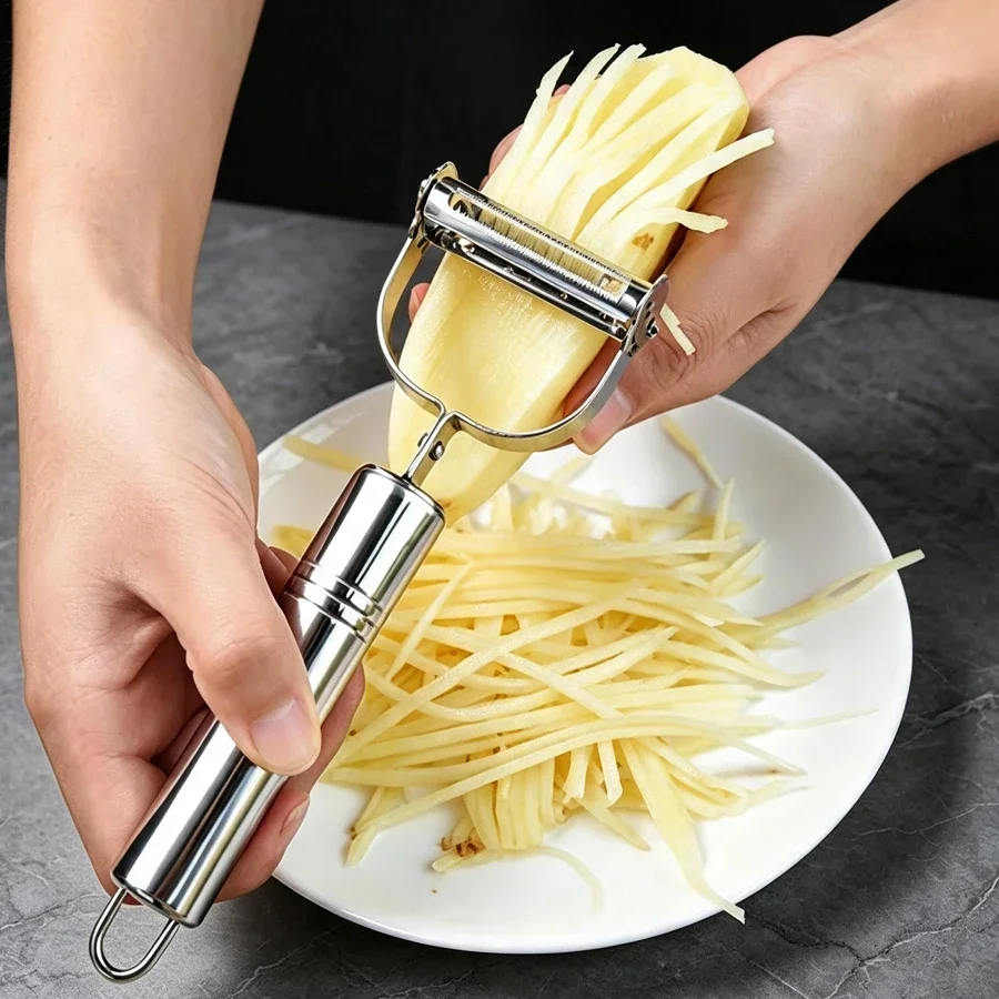 2-in-1 Stainless Steel Vegetable Peeler Julienne Slicer Heavy Duty Dual Blade Fruit Potato Carrot Cucumber Grater Kitchen Gadget