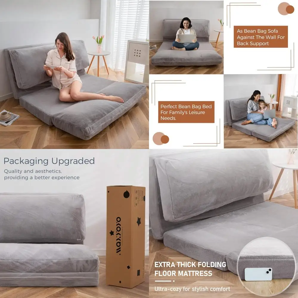 

MAXYOYO Foldable Sofa Bed with Washable Faux Fur Cover, Plush Thick Mattress for Adults, Single Couch Bed for Living Room