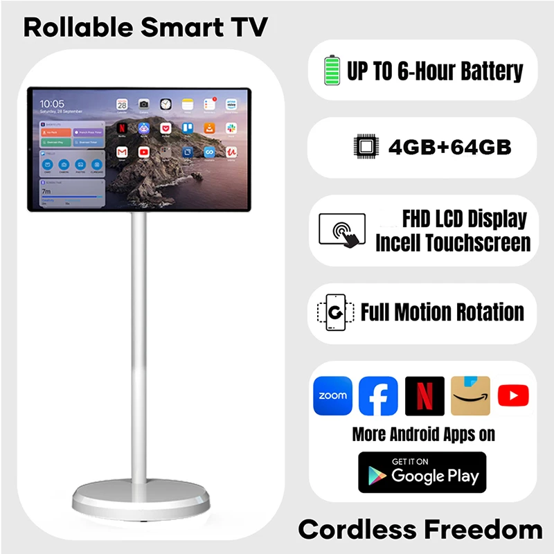 21,5 polegadas móvel Android Tablet Pc com bateria Full hd portátil TV rotativa touchscreen para quarto/cozinha