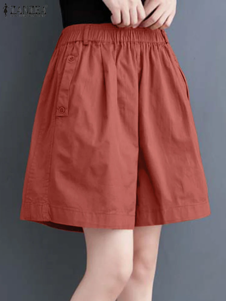 

ZANZEA Casual Loose Everyday Wide-Leg Shorts Commute Solid Color Elastic High Waist 2025 Summer Fashion Women's Short Pants