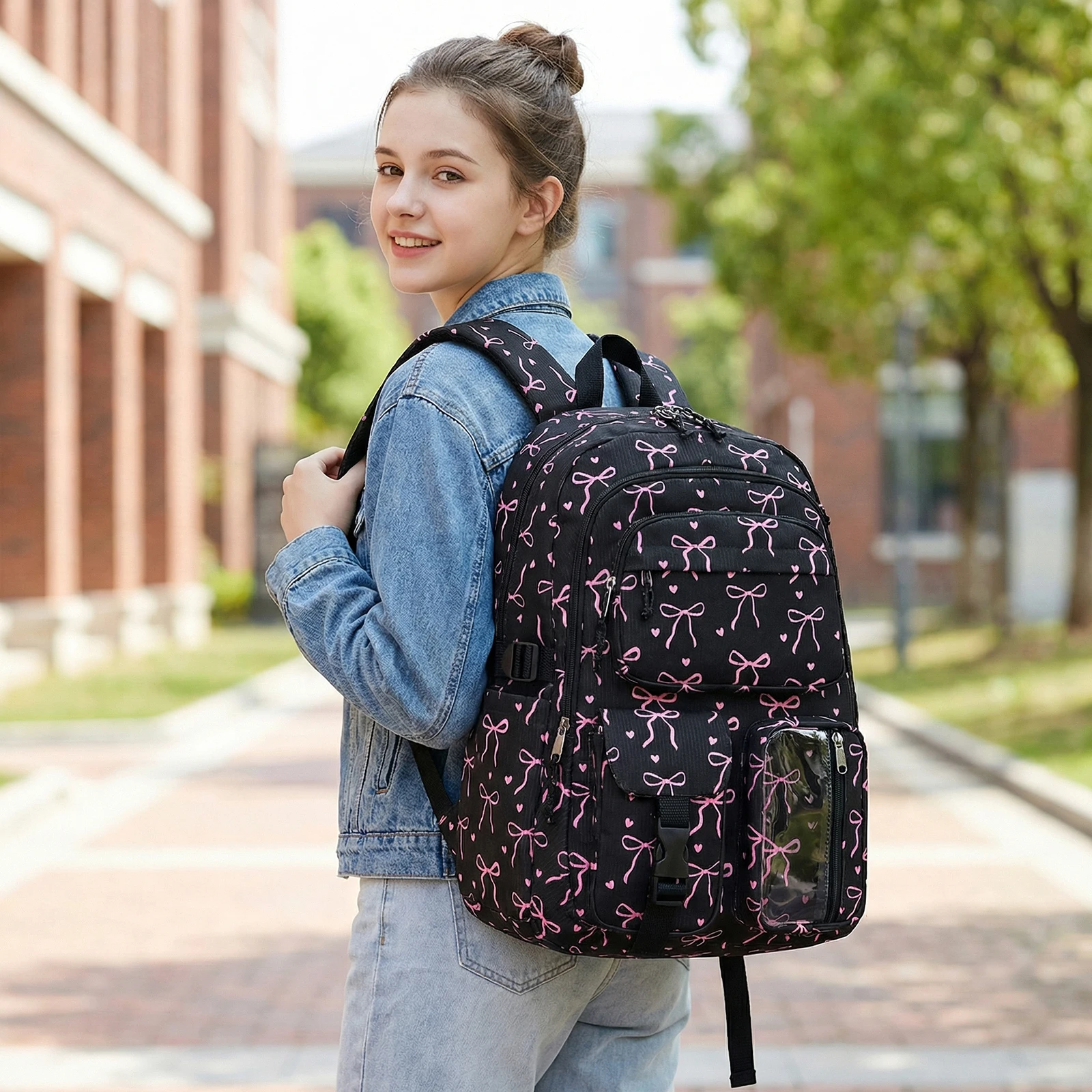 Women Bow Corduroy Backpack Large-capacity Bookbag with Lunch Bag and  Bookpack for Elementary Middle  Students