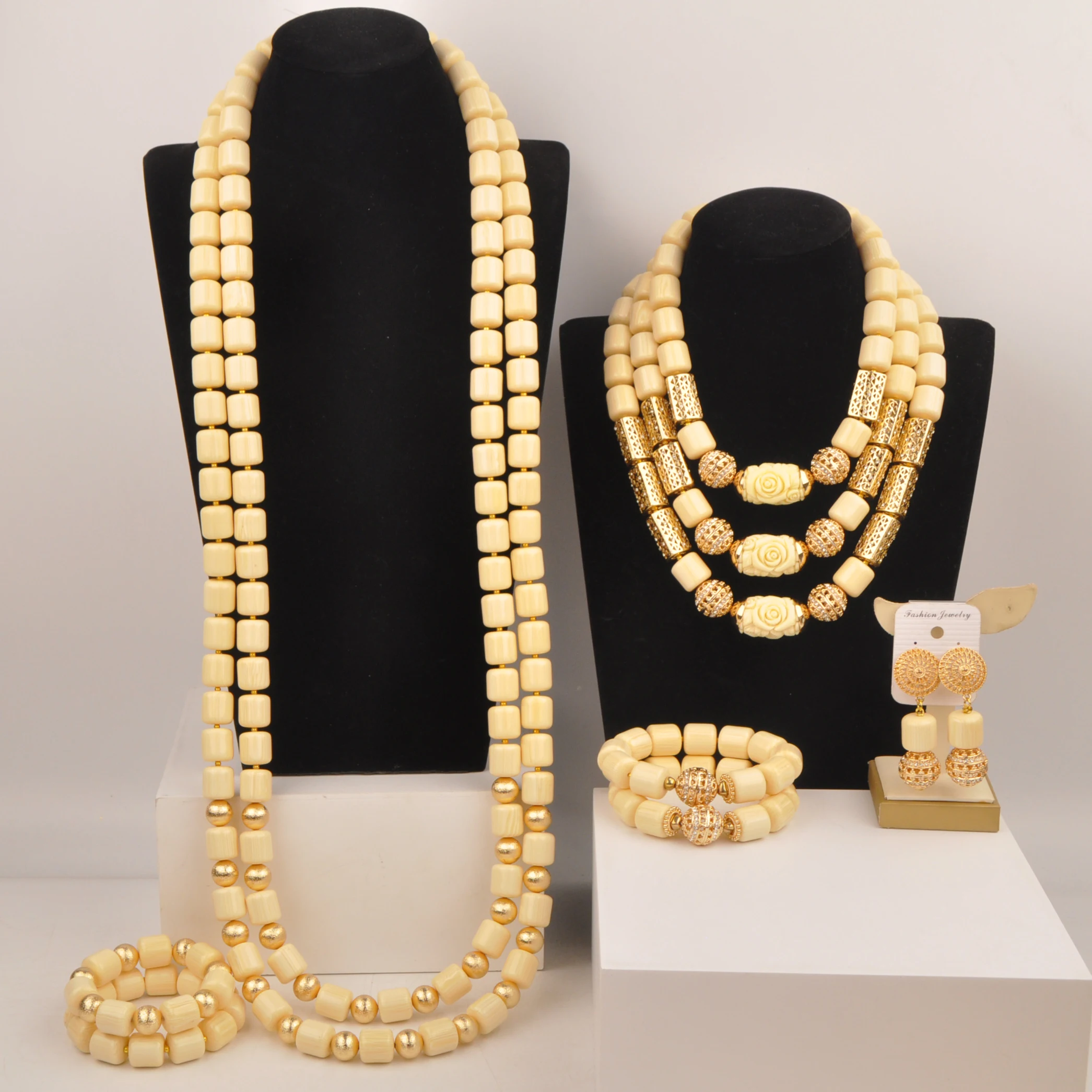 

Nigerian Wedding Jewelry White Artificial Coral Bead African Necklace Sets