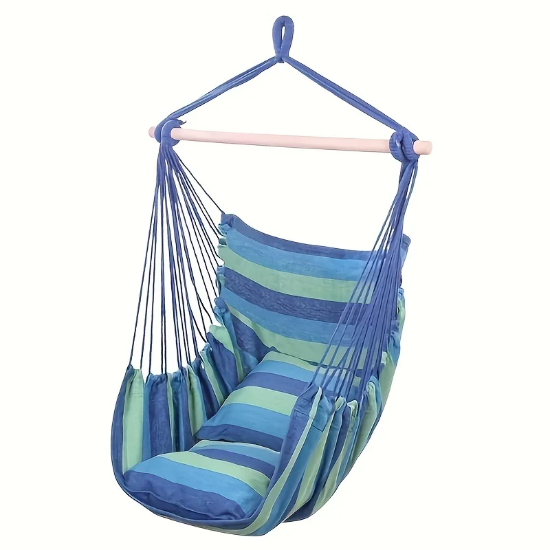 1 Pc Canvas Hammock Chair Set with 2 Pillows, Durable Outdoor Hanging Swing Seat, Indoor/Outdoor Garden Lounge Furniture