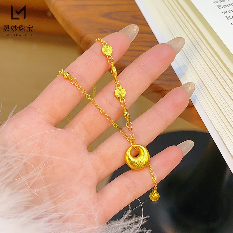 

9999 24K real gold luxury jewelry necklace for women clavicle chain fashion gift for girlfriend