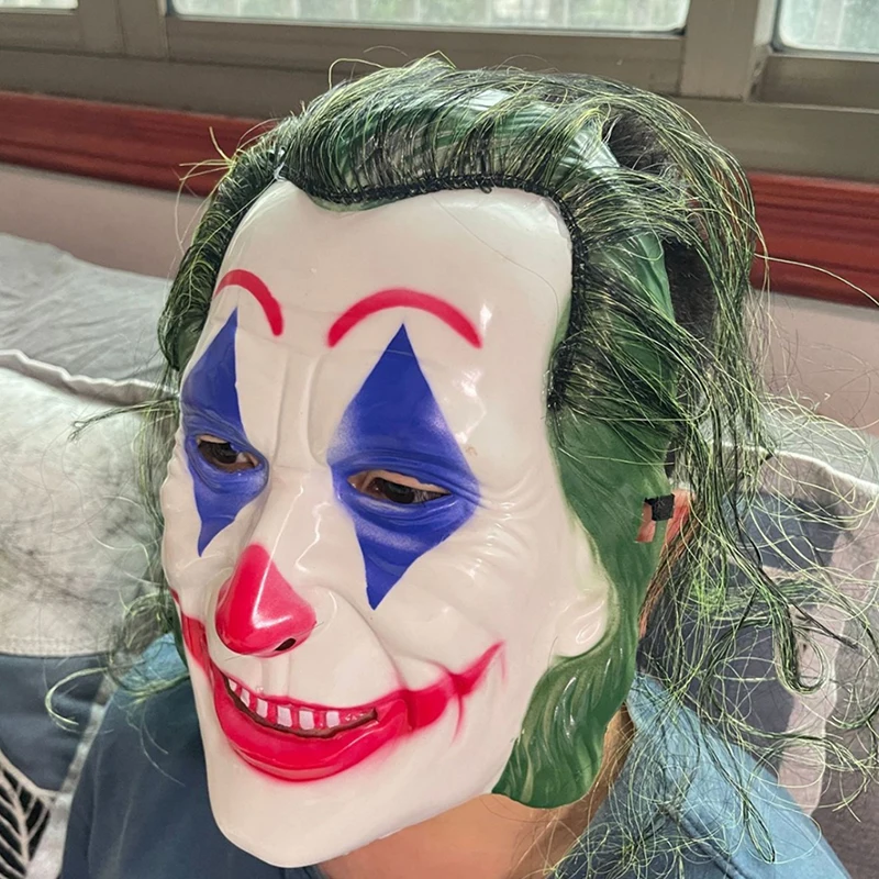 Halloweenowa maska Jokera Cosplay Clown kostium rekwizyty na przyjęcia całą twarz zabawna dekoracja terroru akcesoria do kostiumów