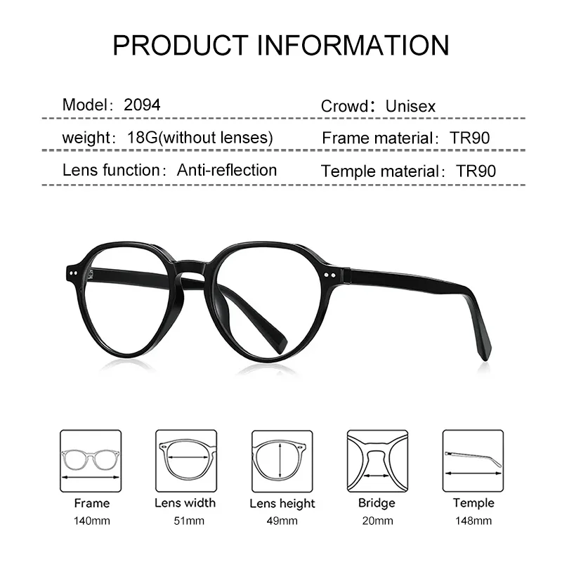 EYORA Minimalist Prescription Reading Glasses Myopia Eyewear Hyperopia Anti Blue Light Progressive Photochromic Eyewear Lens